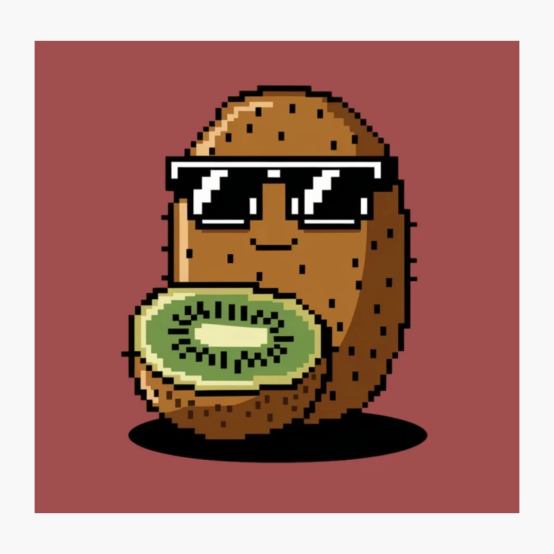 Cool Pixel Art Kiwi Fruit Character Wearing Sunglasses Throw Pillow