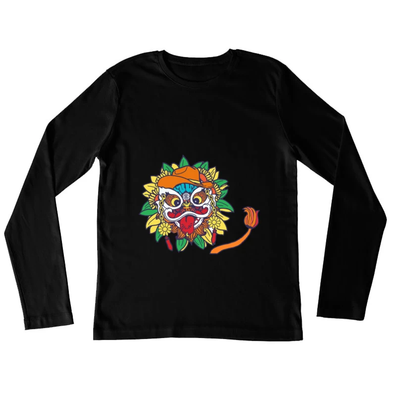 Traditionelle Maske mit Sonnenblume Damen Langarm T-Shirt
