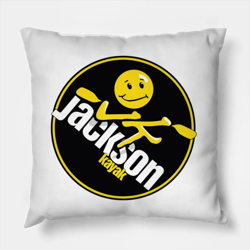 Jackson Kayak Sports Logo with Yellow Smiley Design Throw Pillow