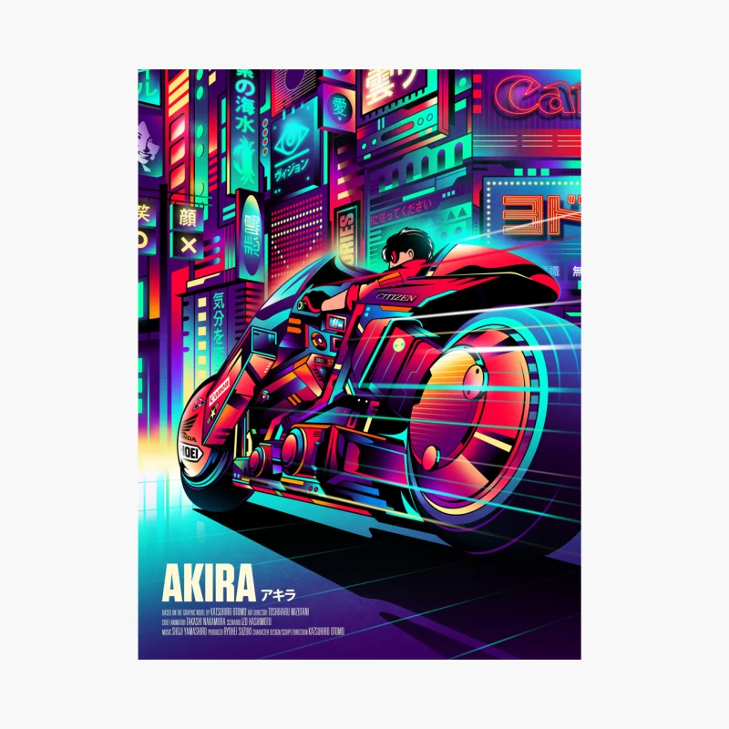 Cyberpunk Akira Motorcycle in Neon City Cotton Tote Bag