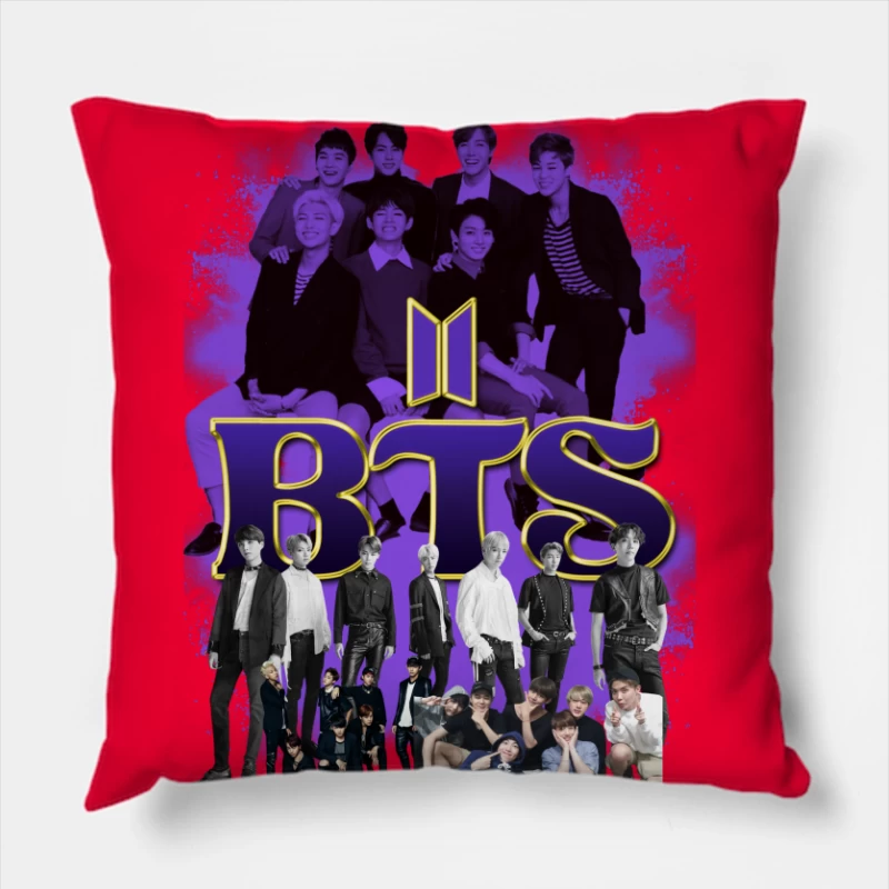 BTS - Iconic K-Pop Boy Band Compilation Throw Pillow