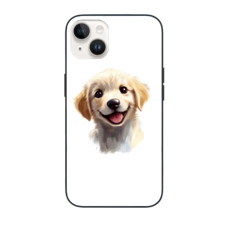 Adorable Smiling Golden Retriever Puppy Digital Portrait iPhone Case