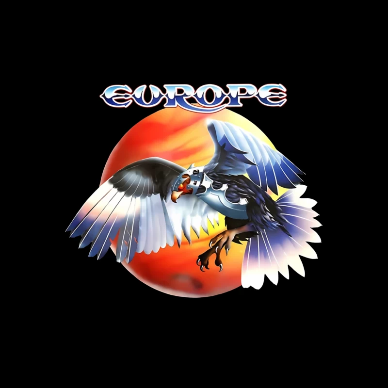 Europe Band Logo with Majestic Eagle Against Sunset Throw Pillow