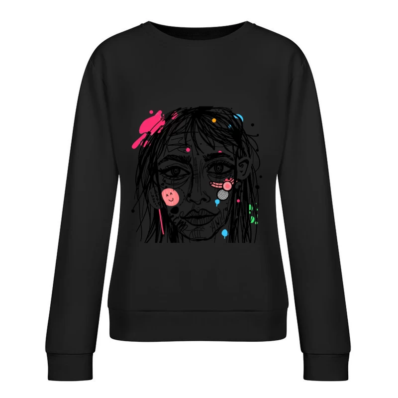 Abstract Colorful Face Illustration Female Pullover Sweatshirt