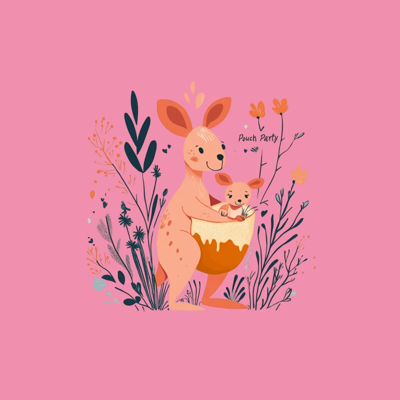 Adorable Kangaroo Pouch Party: Cute Floral Cartoon Illustration Male T-Shirt