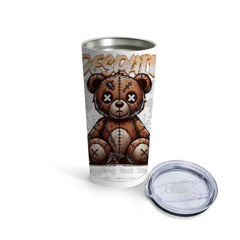 Gothic Stitched Teddy Bear with Despair Theme Travel Mug