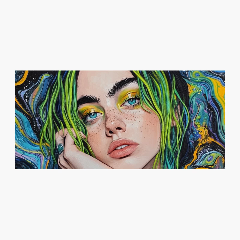 Vibrant Portrait with Green Hair and Surreal Background Coffee Mug