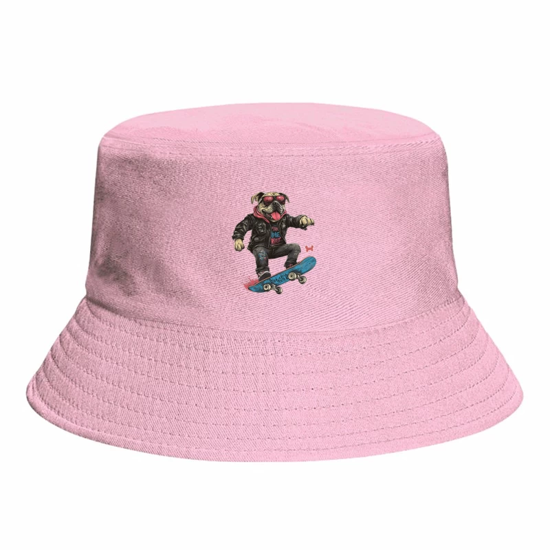 Cool Skateboarding Punk Dog in Leather Jacket Bucket Hat