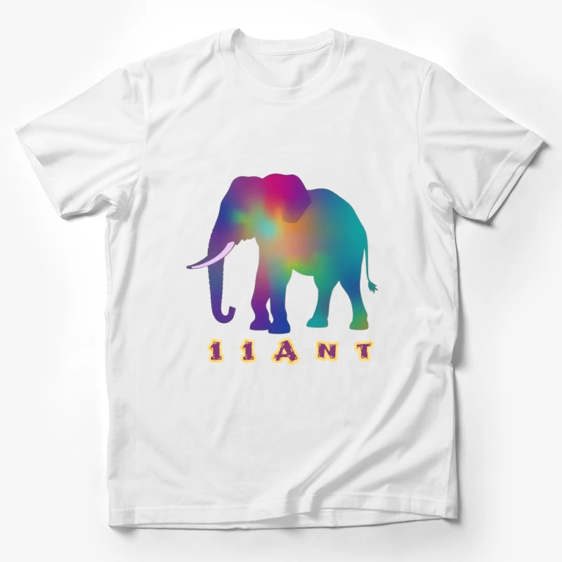 Rainbow Gradient Elephant Silhouette with "11ANT" Text Male T-Shirt