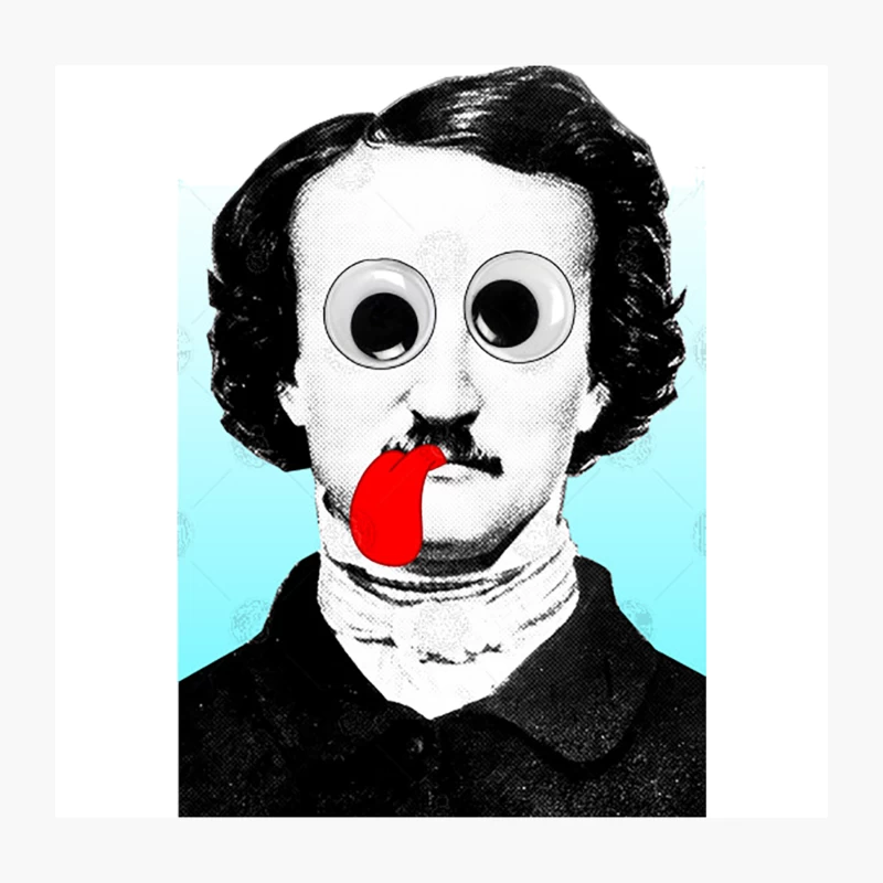 Edgar Allan Poe Graphic Design TongueGoogly Eyes Throw Pillow