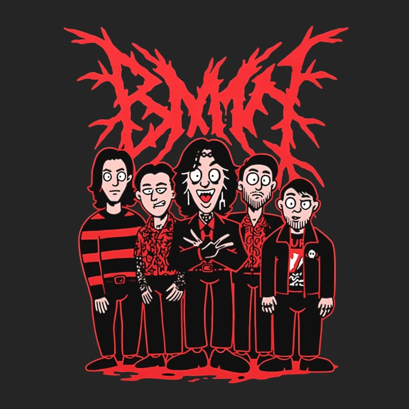 Gothic Rock Band Cartoon in Red and Black Style Female Pullover Sweatshirt