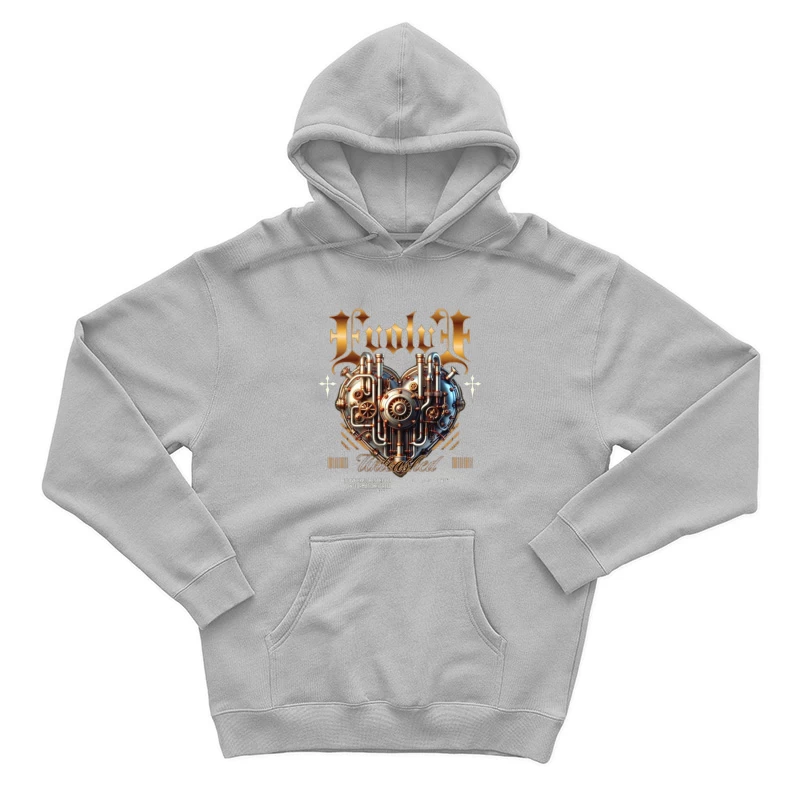 Steampunk Mechanical Heart with Gold Typography Design Male Pullover Hoodie