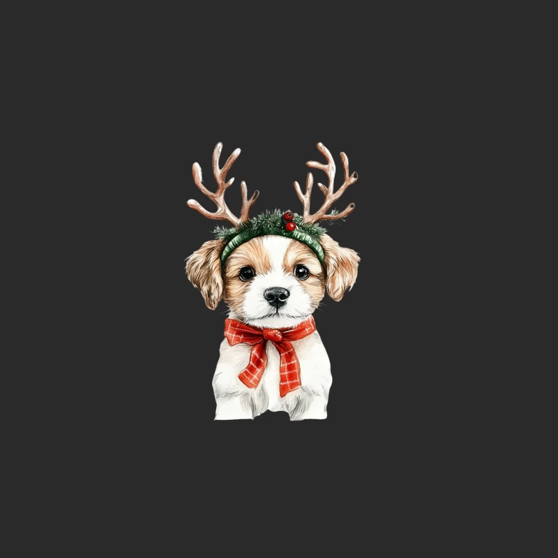 Adorable Puppy in Festive Christmas Attire with Antlers and Red Scarf Baseball Cap