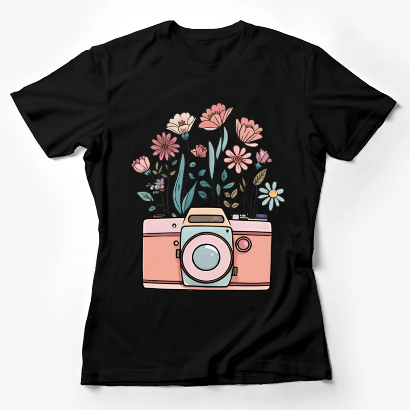 Blumenkamera Illustration Damen T-Shirt
