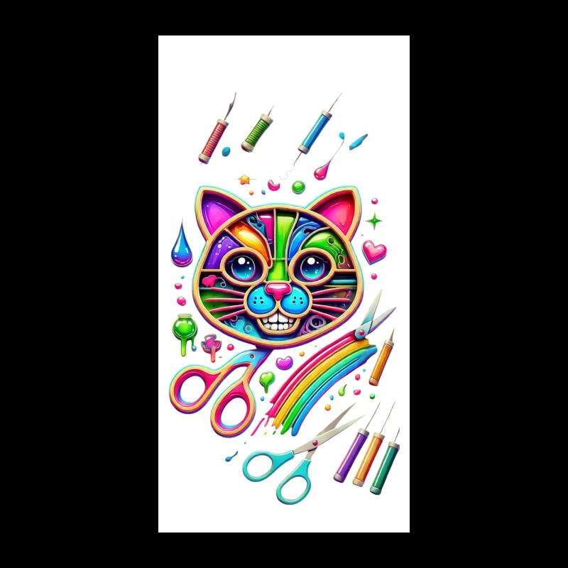 Rainbow Pop Art Cat with Creative Art Supplies iPhone Case