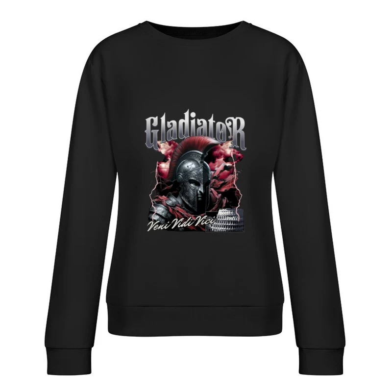 Dramatic Gladiator Warrior with Roman Colosseum in Blood Red Mist Female Pullover Sweatshirt