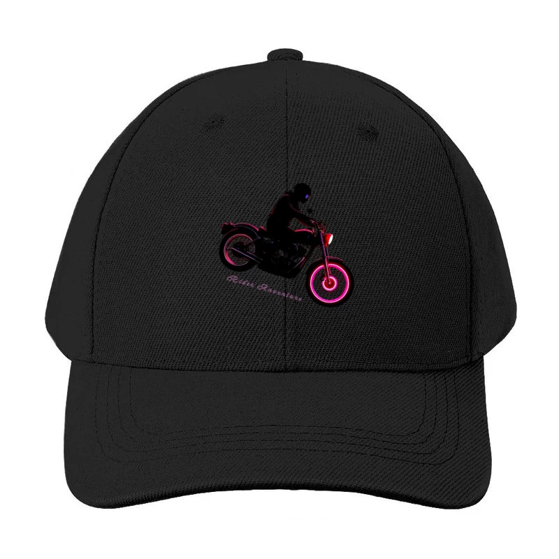 Neon-Glowing Vintage Motorcycle Rider Silhouette Baseball Cap