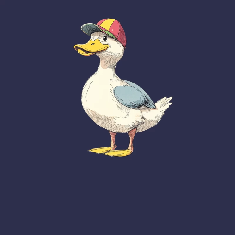 Cute Cartoon Duck Wearing Colorful Baseball Cap Female Long Sleeve T-Shirt