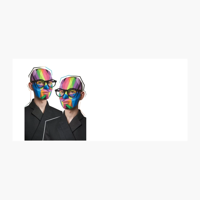 Vibrant Geometric Portraits: Colorful Faces in Suits Coffee Mug