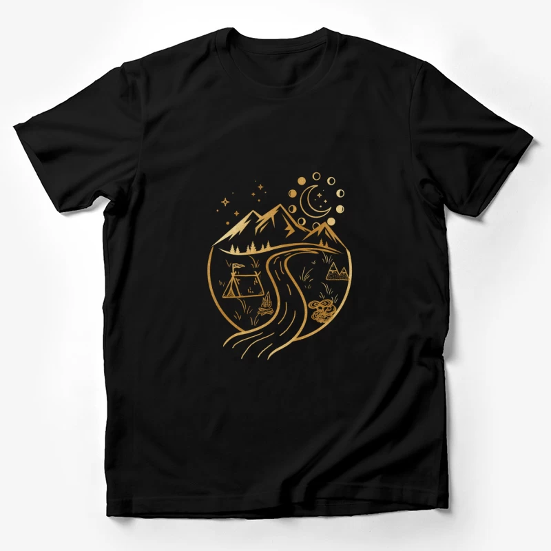 Berglandschaft bei Nacht mit Zelt und Fluss Herren T-Shirt