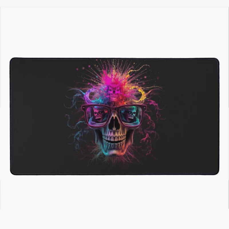 Psychedelic Skull with Reflective Sunglasses in Vibrant Colors Desk Mat