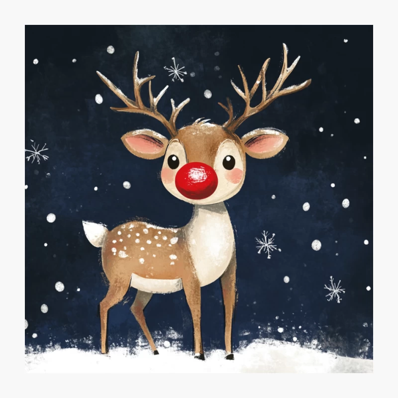 Cute Rudolph the Red-Nosed Reindeer in Snowy Night Pin