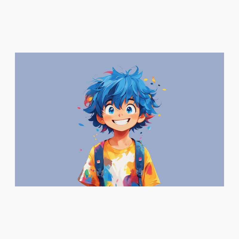 Cheerful Anime Boy with Blue Hair in Colorful Attire Travel Mug