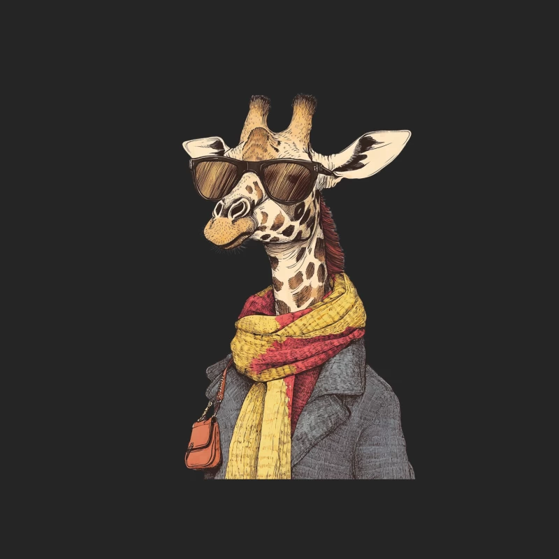 Stylish Anthropomorphic Giraffe in Sunglasses and Scarf Female Pullover Sweatshirt