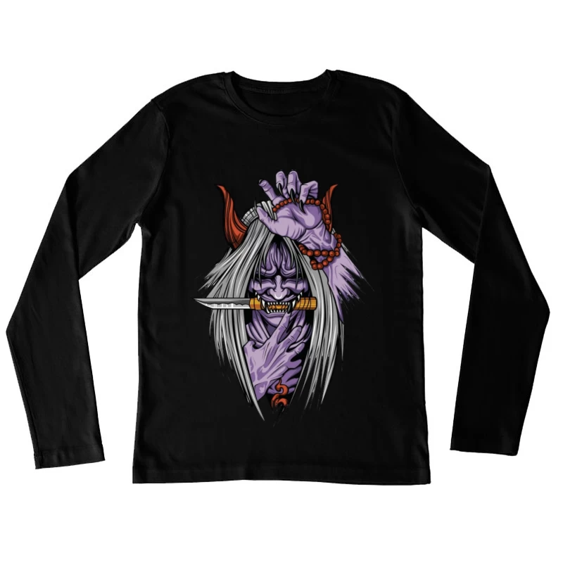 Démon menaçant avec une épée Femme Manches Longues T-Shirt