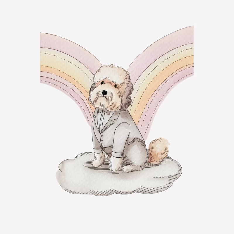 Whimsical Illustration of Suited Dog on Cloud with Rainbow Male T-Shirt