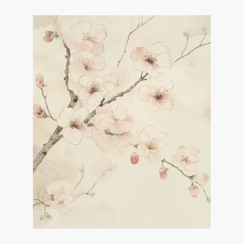 Delicate Cherry Blossom Watercolor in Japanese Style Cotton Tote Bag