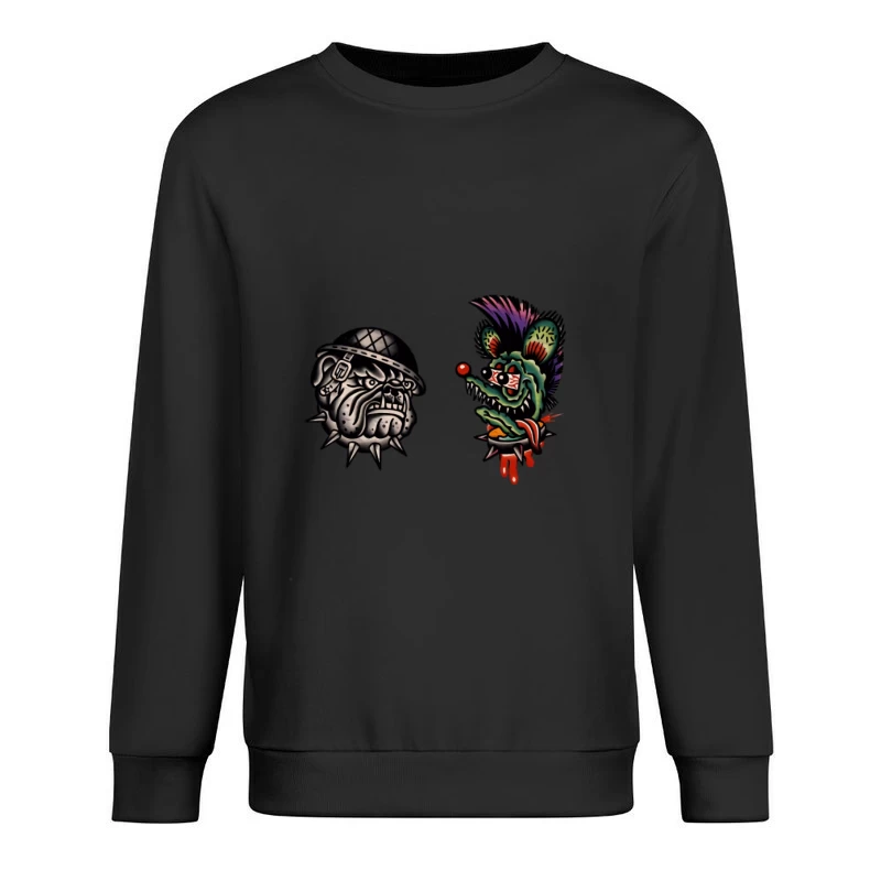 Retro Tattoo Designs mit Bulldogge und Ratte Herren Pullover Sweatshirt