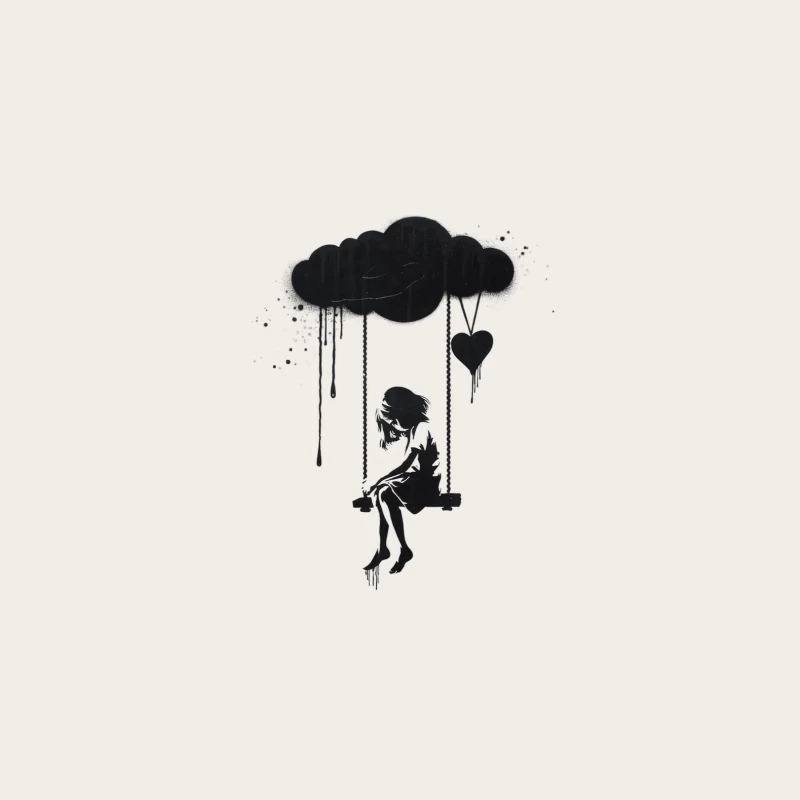 Melancholy Silhouette: A Lone Figure on a Heart-Shaped Swing Bucket Hat