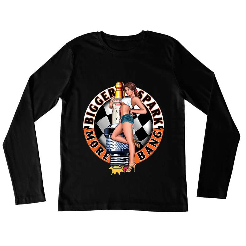 Retro Pin-Up Automotive Spark Plug Design Female Long Sleeve T-Shirt