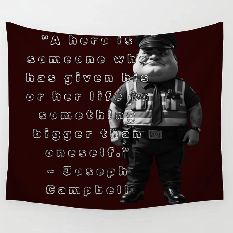 Police Officer Cartoon with Heroic Service Quote Tapestry