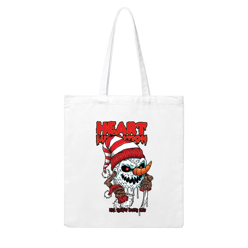 Horror Christmas Snowman with Krampus Theme Cotton Tote Bag