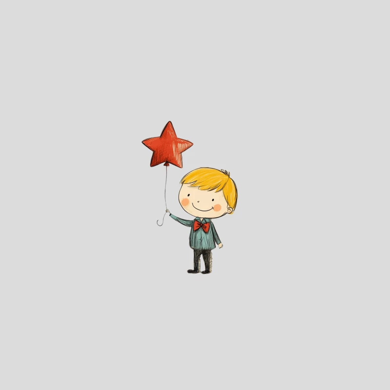 Cheerful Cartoon Boy with Star Balloon Baseball Cap