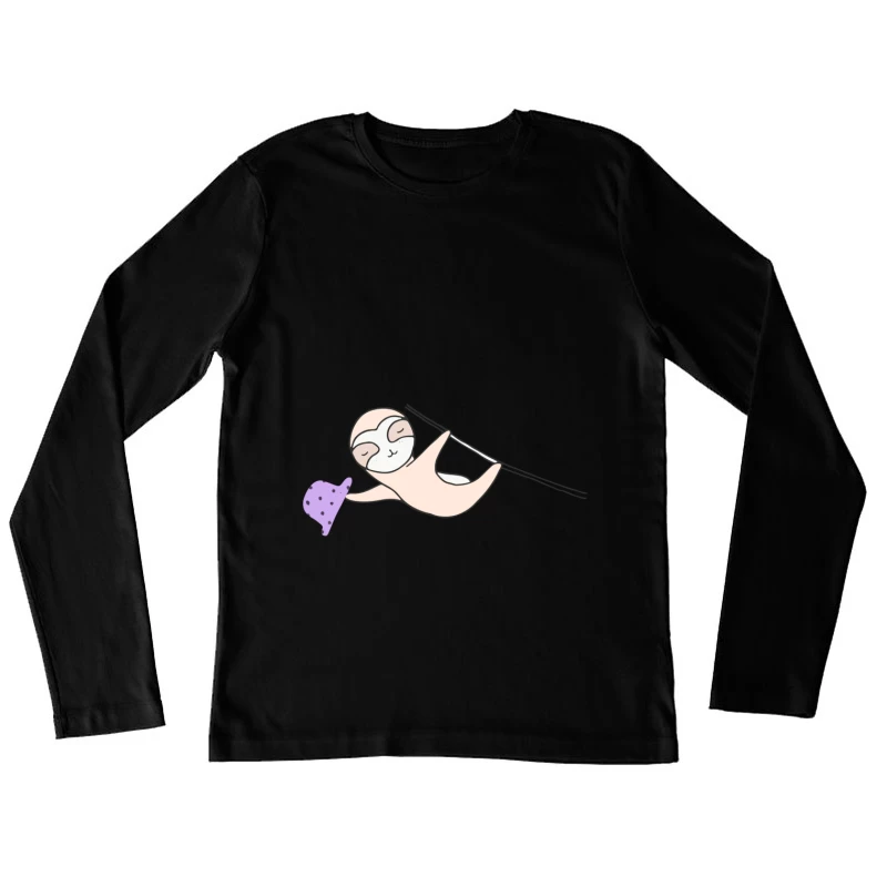 Paresseux mignon avec chapeau violet Femme Manches Longues T-Shirt