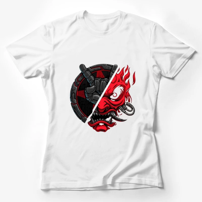 Metal Skull Artwork with Flames Female T-Shirt