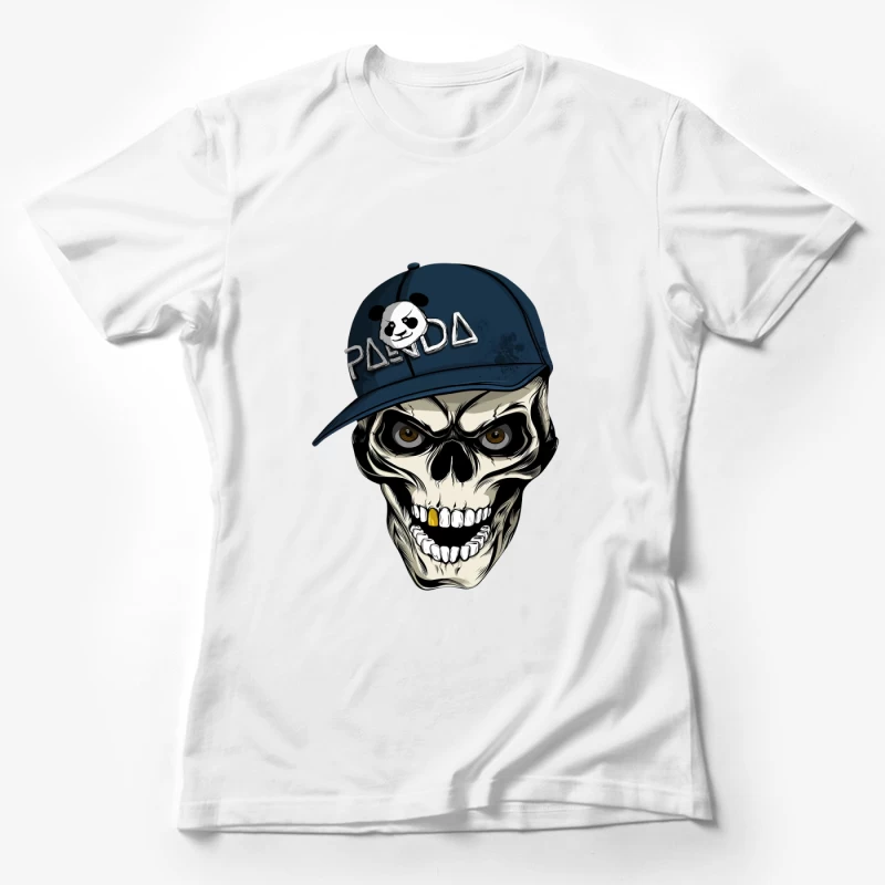 Skull with Panda Cap Graphic Illustration Female T-Shirt