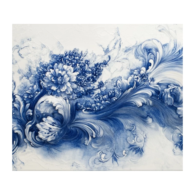 Elegant Blue and White Abstract Floral Swirls Tapestry