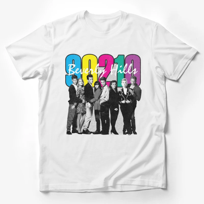 Beverly Hills 90210 Retro TV Show Cast Photo with Colorful Logo Male T-Shirt