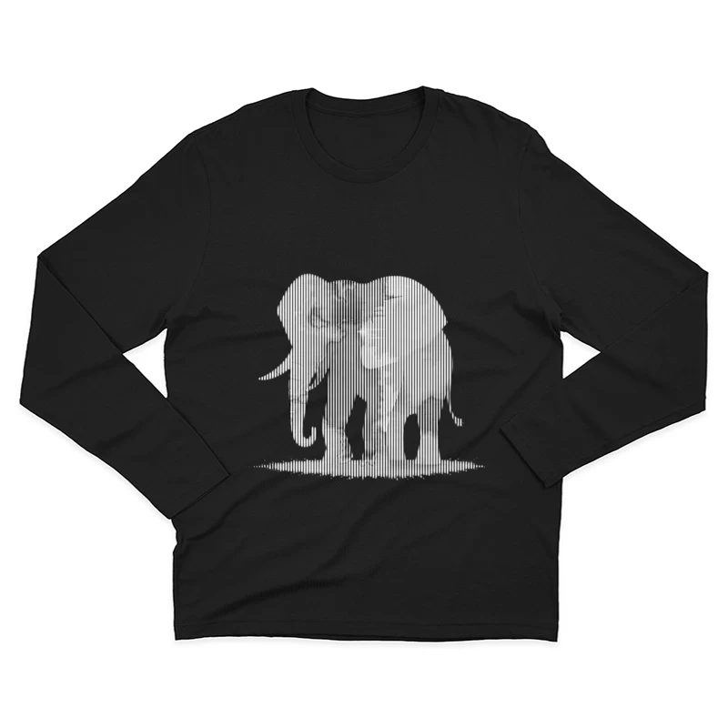 Striped Elephant Silhouette in Minimalist Line Art Male Long Sleeve T-Shirt