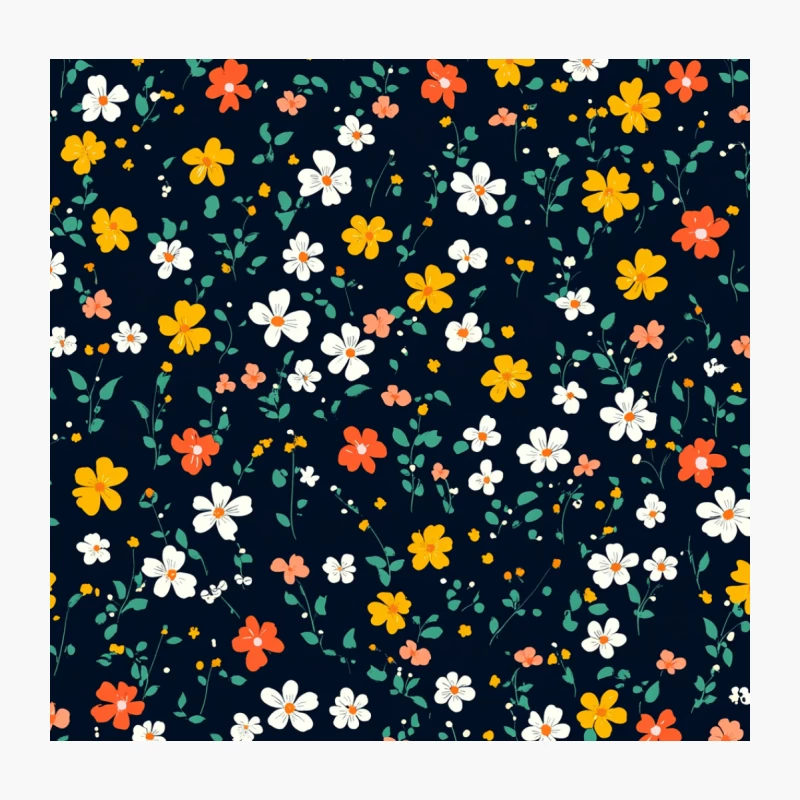 Vibrant Retro Floral Pattern on Dark Background Throw Pillow