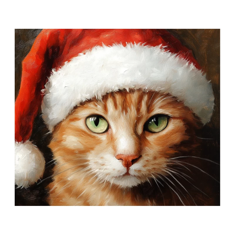 Orange Tabby Cat Wearing Santa Hat - Christmas Pet Portrait Painting Tapestry