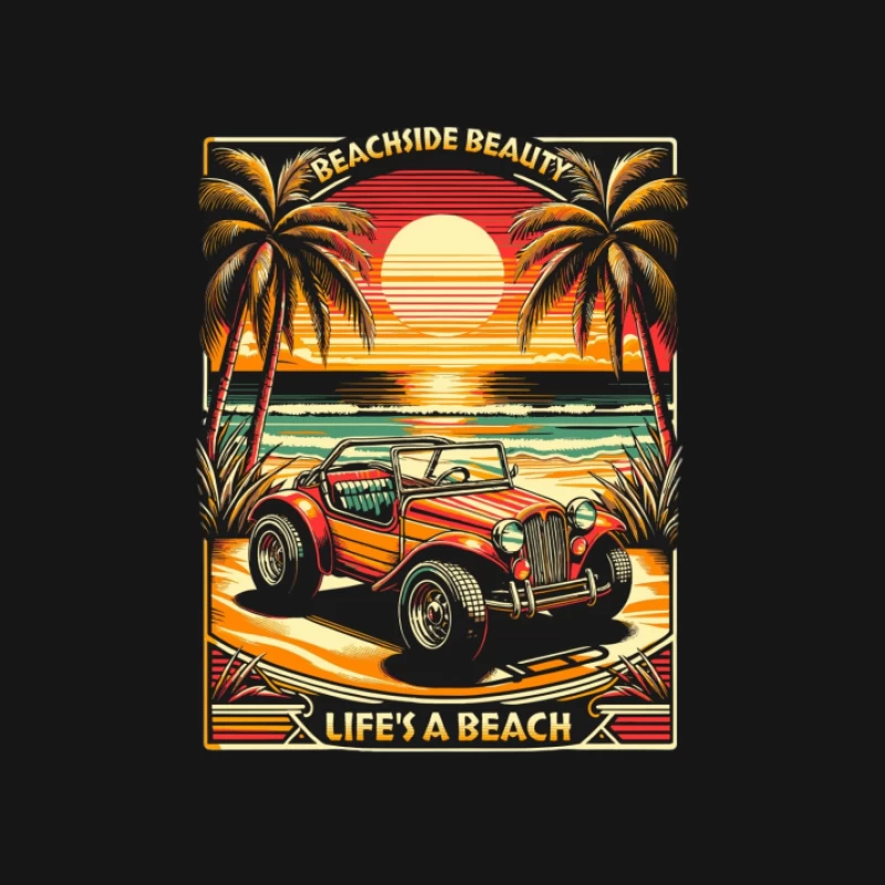Strandauto unter Palmen bei Sonnenuntergang Herren Langarm T-Shirt