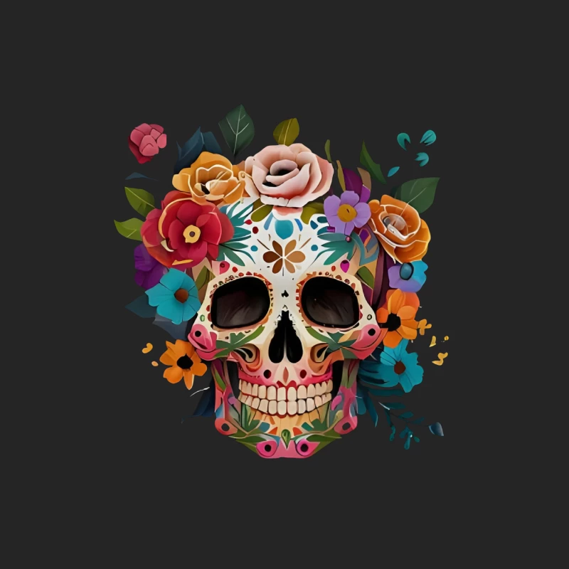 Sugar Skull mit Blumen Herren Pullover Sweatshirt
