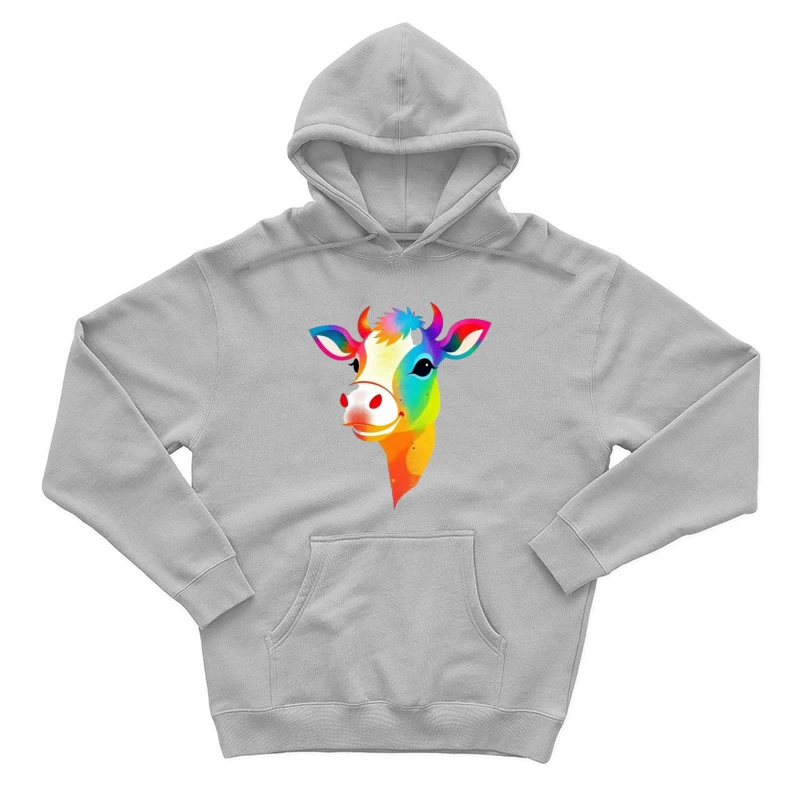 Colorful Cartoon Cow Illustration Male Pullover Hoodie