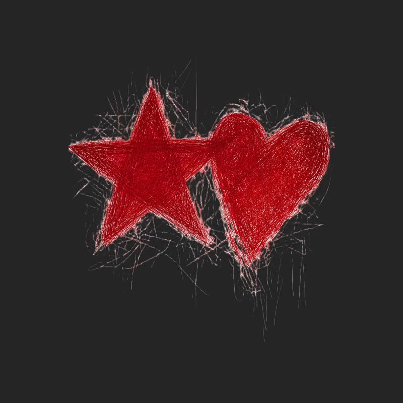 Red Star and Heart Artistic Sketch Female Pullover Sweatshirt