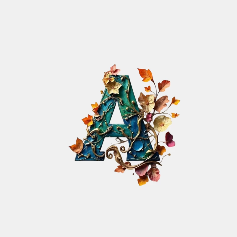 Ornate Teal Letter A with Autumn Floral Embellishments Male Tank Top